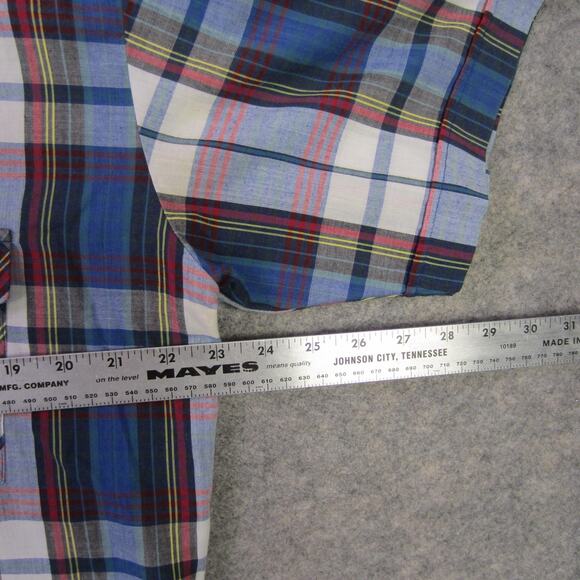Open Trails Shirt Mens Large Blue Red Plaid Short Sleeve Western Pearl Snap - Picture 5 of 8